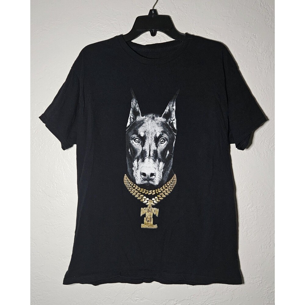 Death Row Records Classic Doberman Chain Dog Graphic Black Tee Men's XL